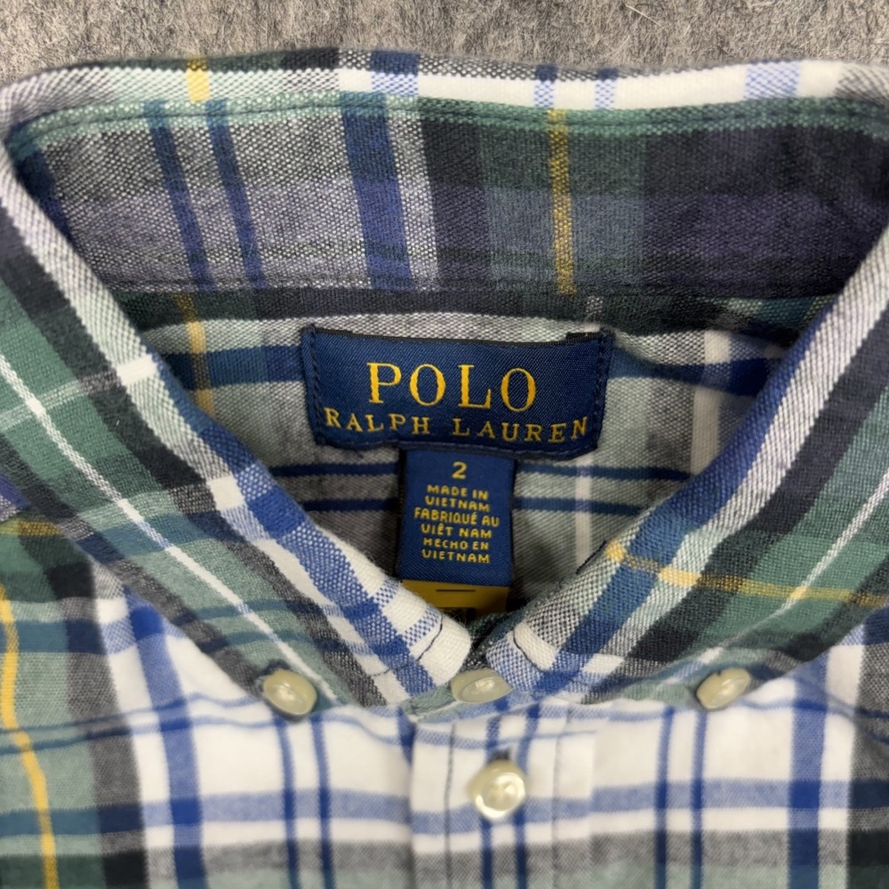 Polo Ralph Lauren Brushed Cotton Oxford Button Down Shirt Boy 2 Plaid Green Blue - Picture 3 of 7